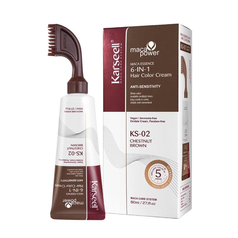 Karseell MACA ESSENCE 6 IN 1 color cream brown. Крем для окрашивания Каштановый