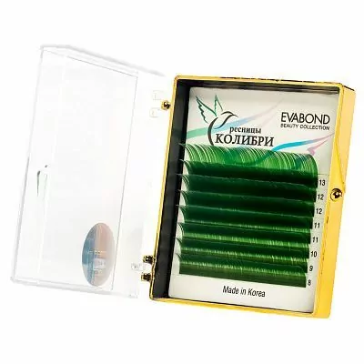 Ресницы на ленте EVABOND Колибри зеленые, 8 линий, Ø0,07 изгиб D, MIX (8-13) NEW
