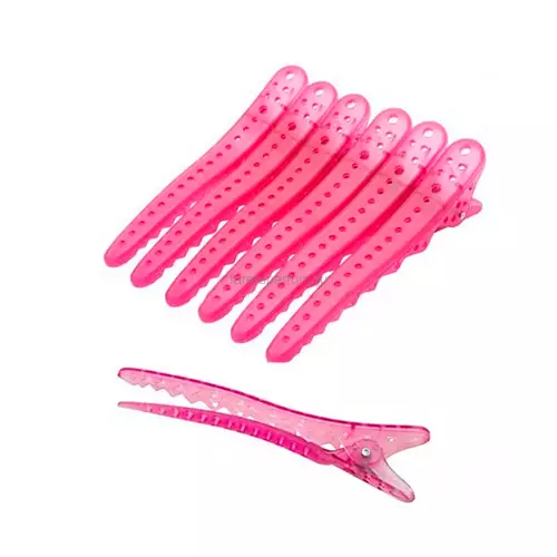 Зажимы пласт. 6 штук в упаковке, розовые