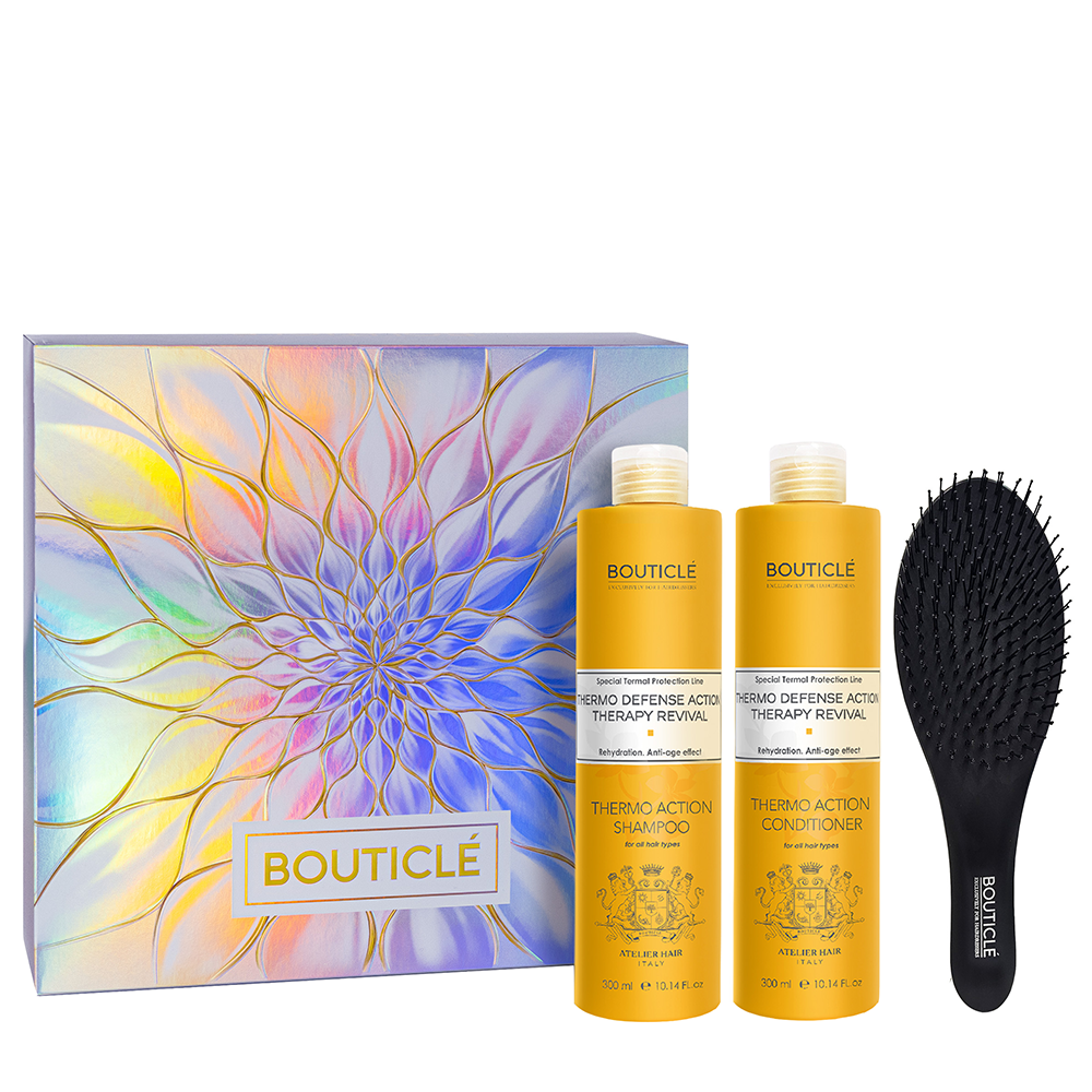 ATELIER HAIR- термозащитная линия (шампунь 300 мл + кондиционер 300 мл + массажная щетка)