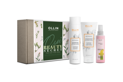 OLLIN PROFESSIONAL Набор "ПИТАНИЕ И БЛЕСК" (Шампунь 250мл,Кондиционер 200мл,Фрукт.сыворотка 120мл)