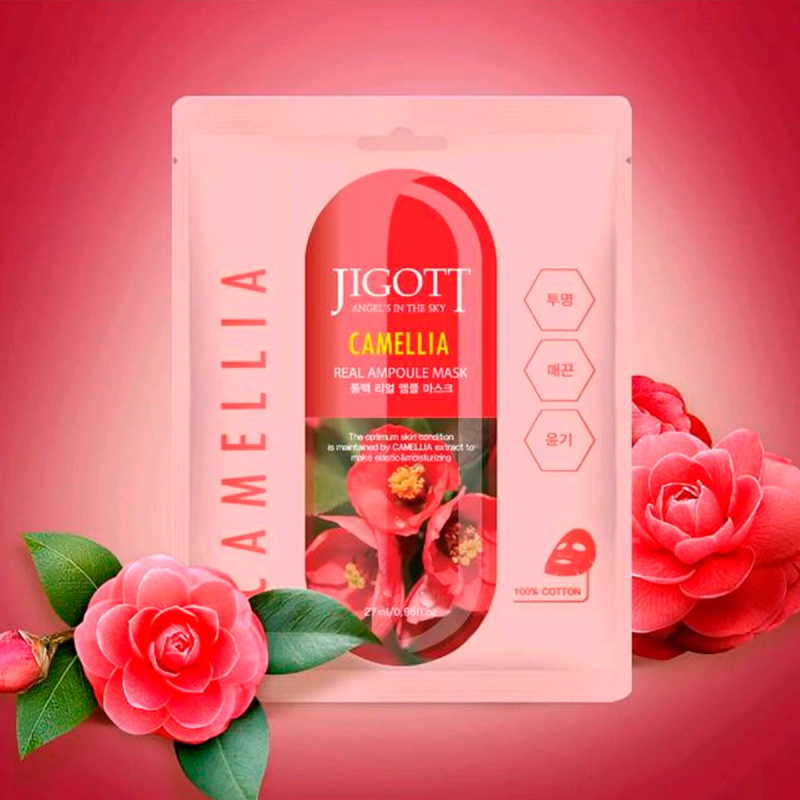 [JIGOTT] Маска тканевая для лица КАМЕЛИЯ CAMELLIA Real Ampoule Mask, 27 мл