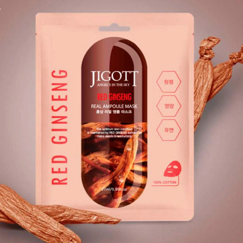 [JIGOTT] Маска тканевая для лица ЖЕНЬШЕНЬ RED GINSENG Real Ampoule Mask, 27 мл
