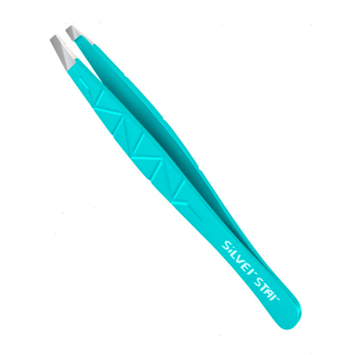 пинцет, косой, бирюзовый, геометрический рельеф Silver star