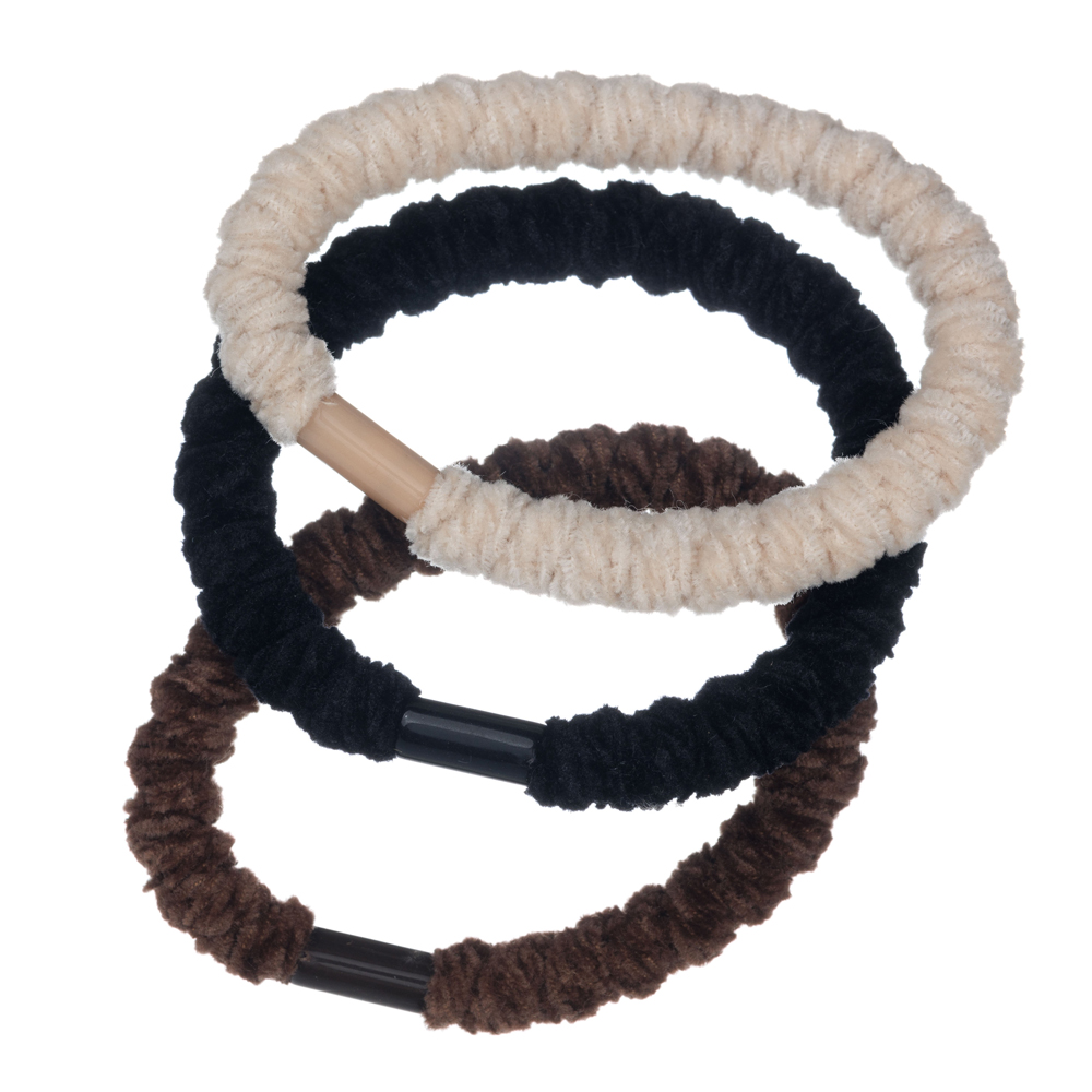 Резинки для волос DEWAL, бежевый/коричневый/черный 3шт/уп